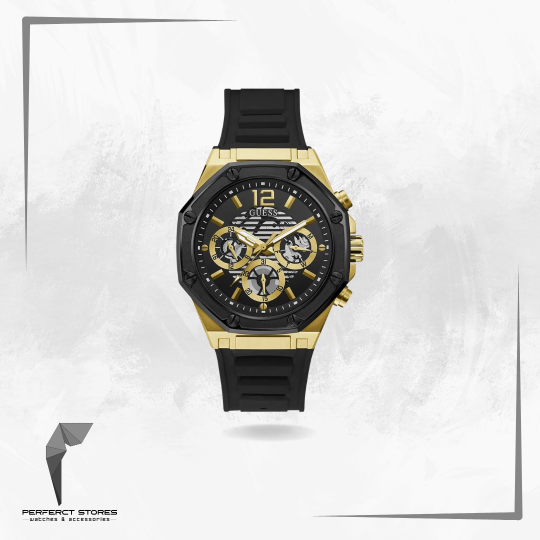 Guess W0263G1 Gold Tone Case Black Silicone Watch Men - Original
