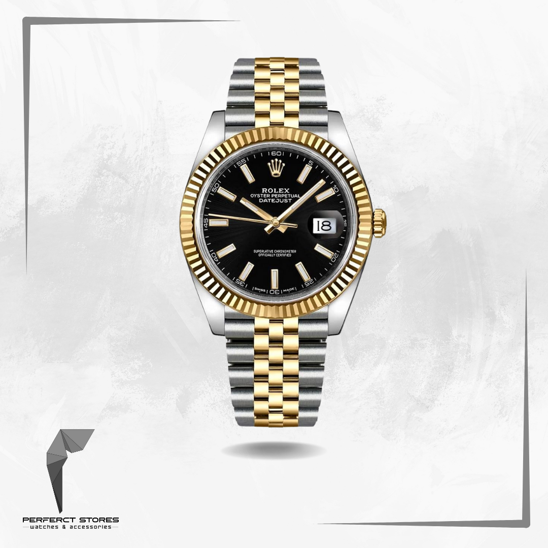 Rolex Datejust 41 Yellow Gold Two tone Black Dial - Master Copy