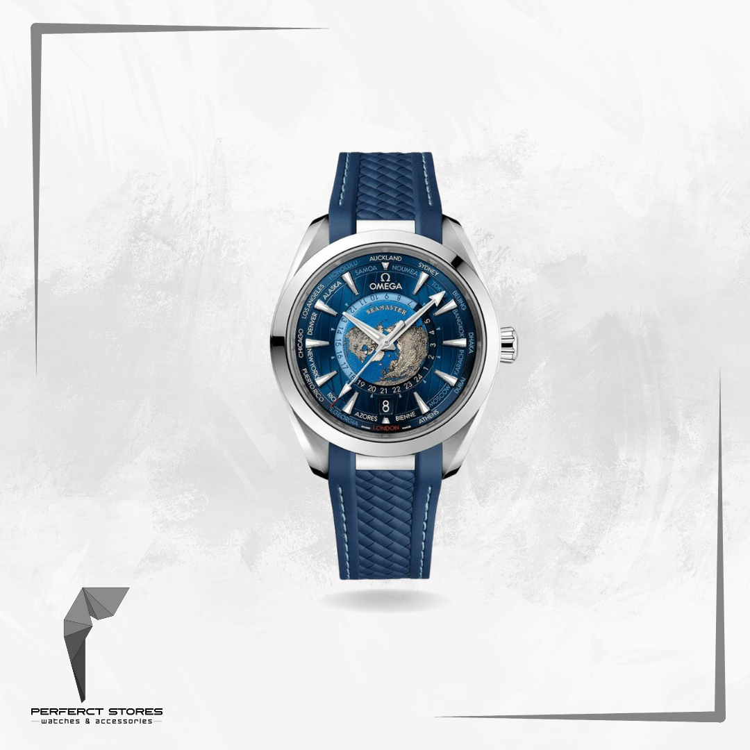OMEGA Seamaster Aqua Terra Steel & Blue GMT Worldtimer Watch - Master Copy