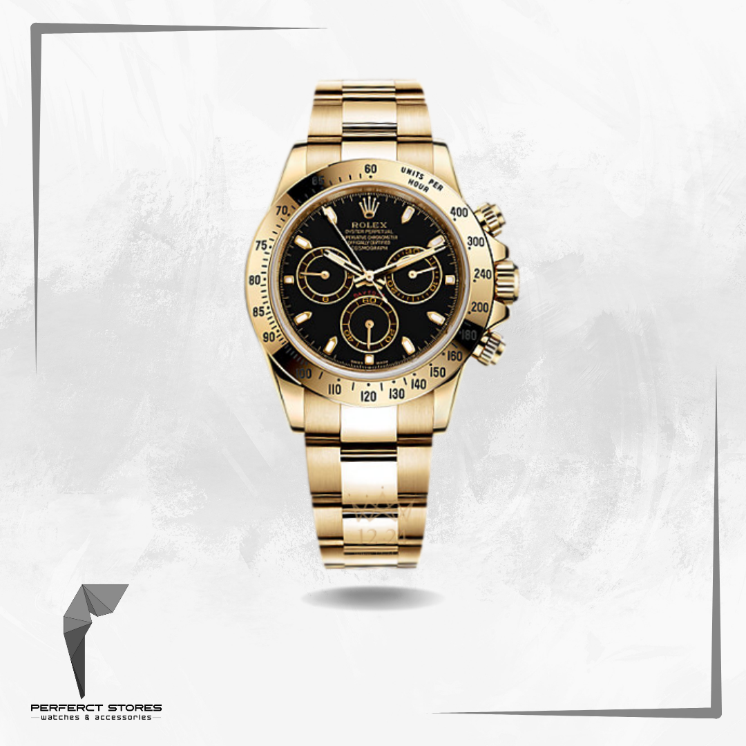 Rolex Yellow Gold Cosmograph Daytona Black Dial Watch - Master Copy