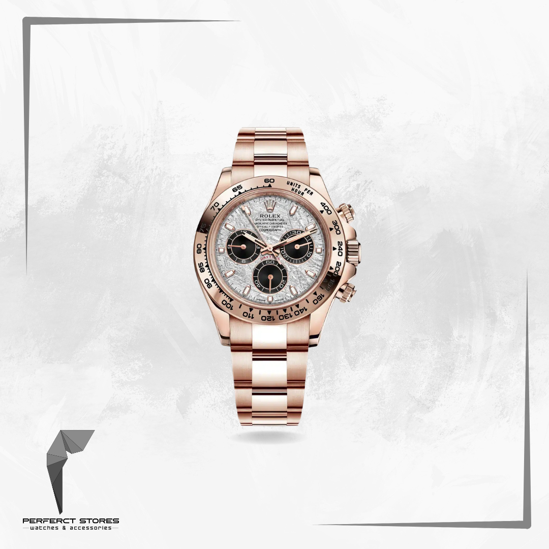 Rolex Daytona Ref. 116505, featuring a Rose gold case and a unique meteorite dial with black subdials
