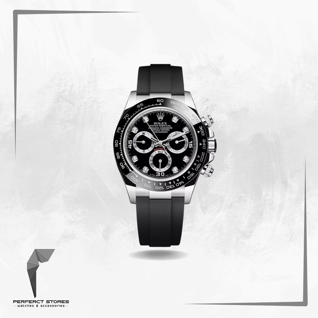 Rolex Daytona Black Diamond Dial With Rubber Strap - Master Copy