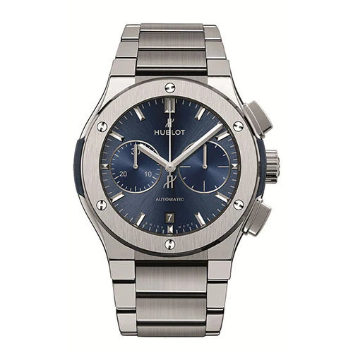 Hublot Classic Fusion Chronograph Silver Blue Dial Bracelet 45mm - Master Copy
