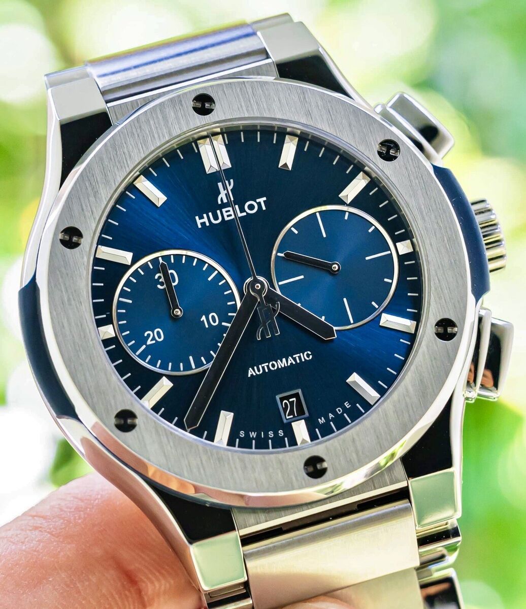 Hublot Classic Fusion Chronograph Silver Blue Dial Bracelet 45mm - Master Copy