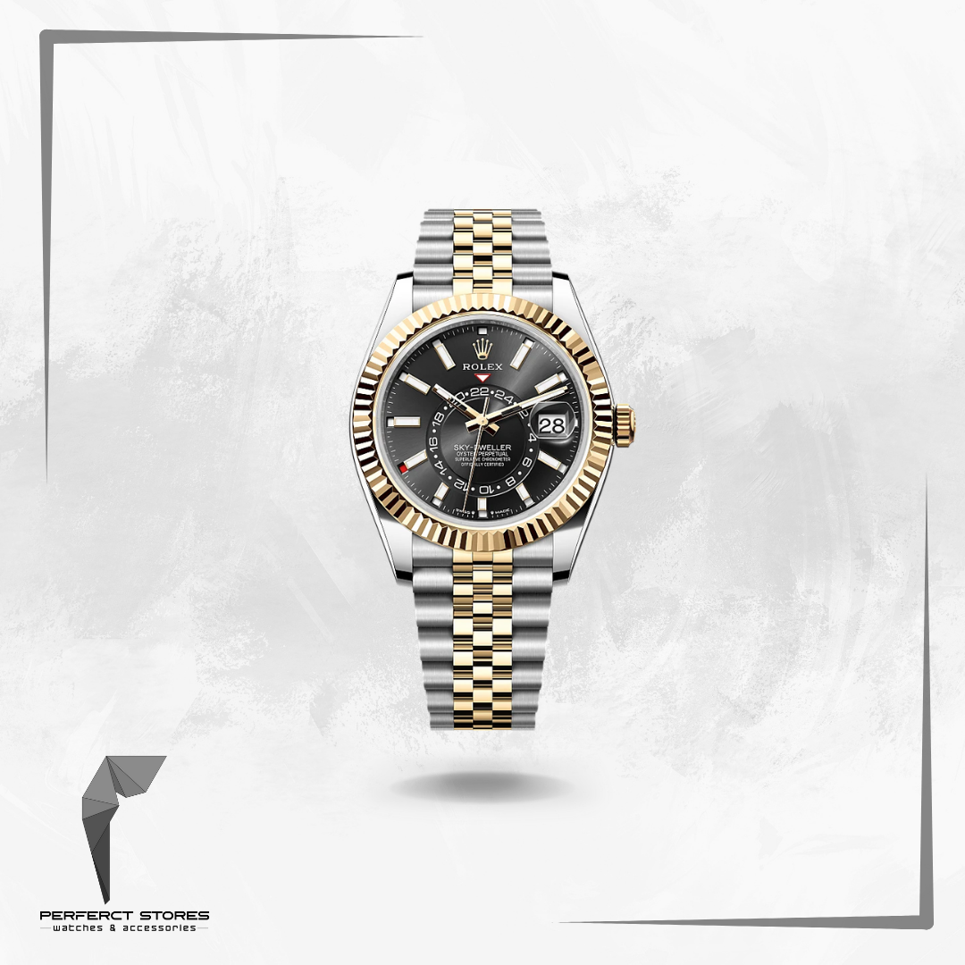 Rolex Sky-Dweller Stainless Steel Yellow Gold Jubilee Black Dial - Master Copy