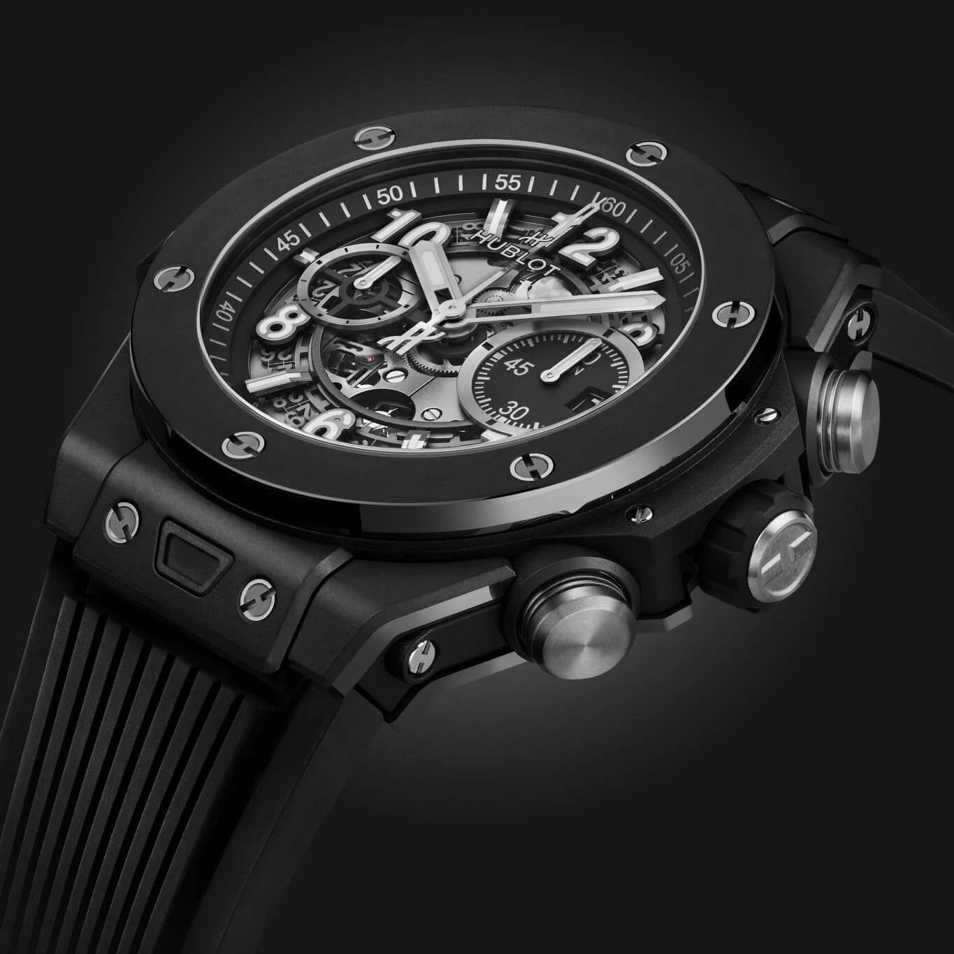 Hublot Watch Big Bang Full Black Rubber Strap 44mm - Master Copy