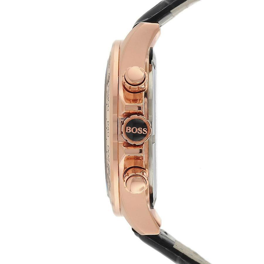 ikon rose gold black leather mens watch 1513179