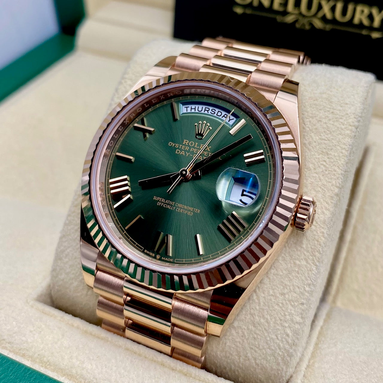 Rolex Day Date President Rose Gold Olive Dial - Master Copy