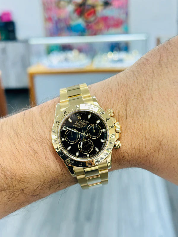 Rolex Yellow Gold Cosmograph Daytona Black Dial Watch - Master Copy