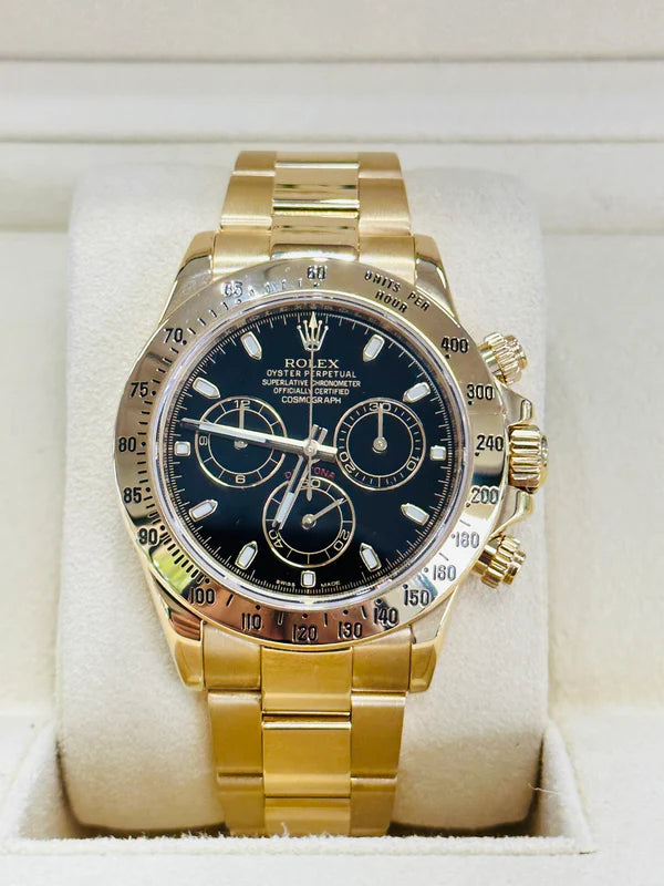 Rolex Yellow Gold Cosmograph Daytona Black Dial Watch - Master Copy