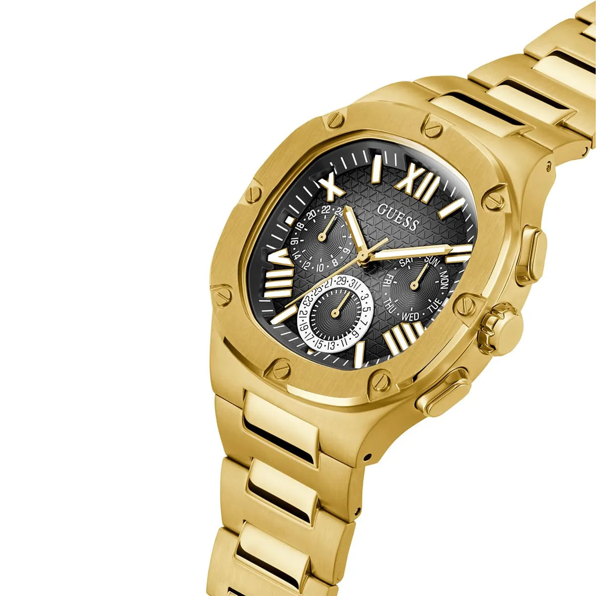 Guess Men's Watch Gold Tone Strap Black Dial Gold Tone Case GW0572G2