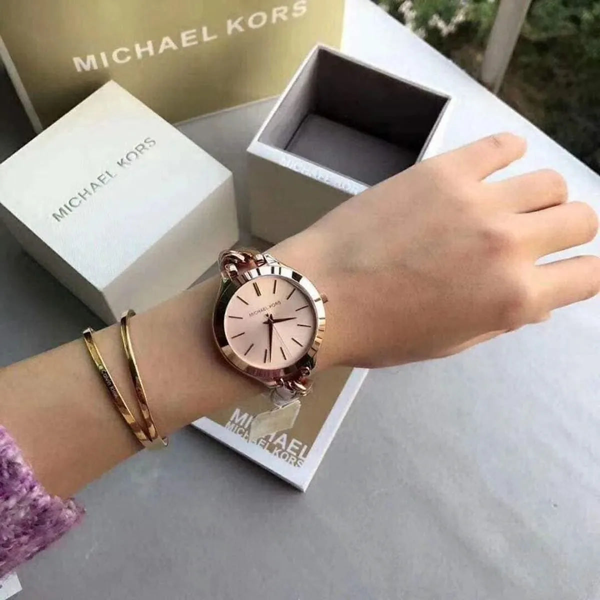 Michael Kors slim runway twist rose dial ladies watch mk3223