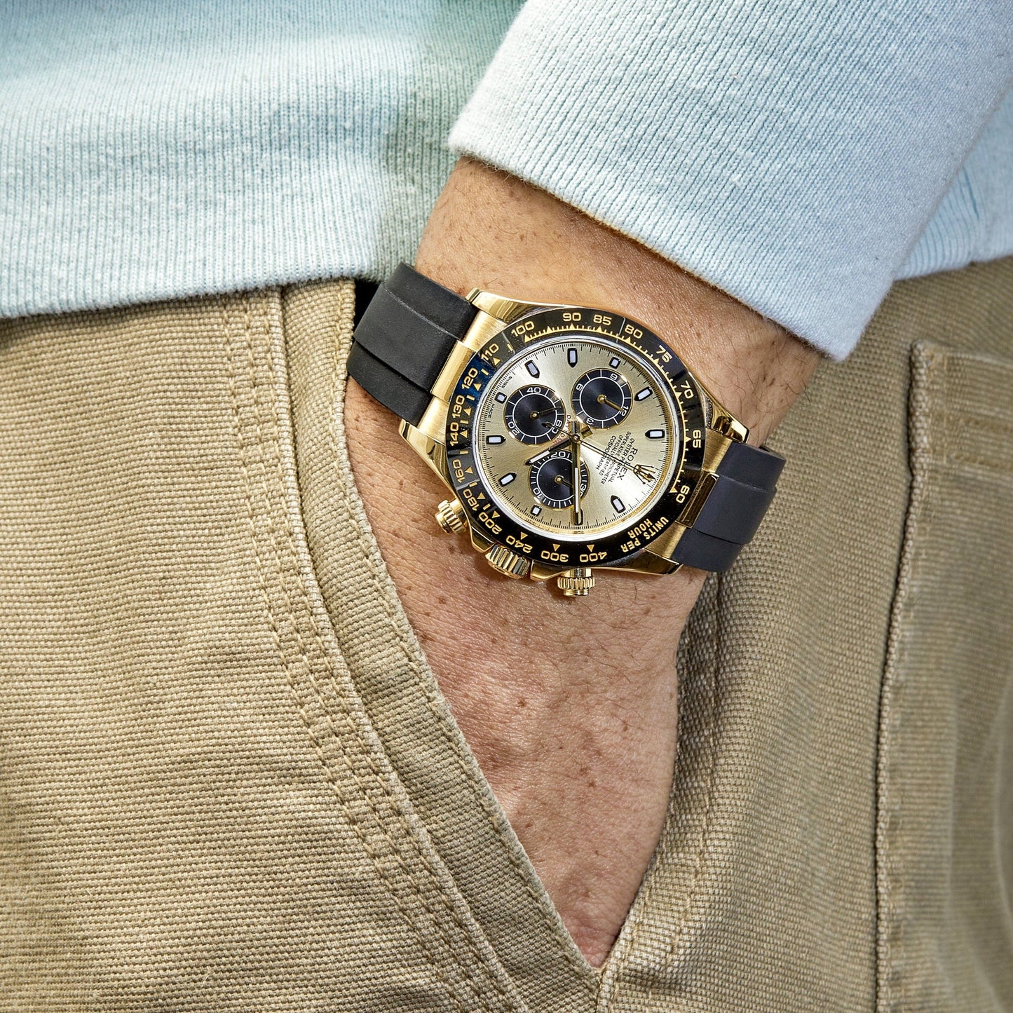 Rolex Daytona Yellow Gold Champagne Black Dial - Master Copy