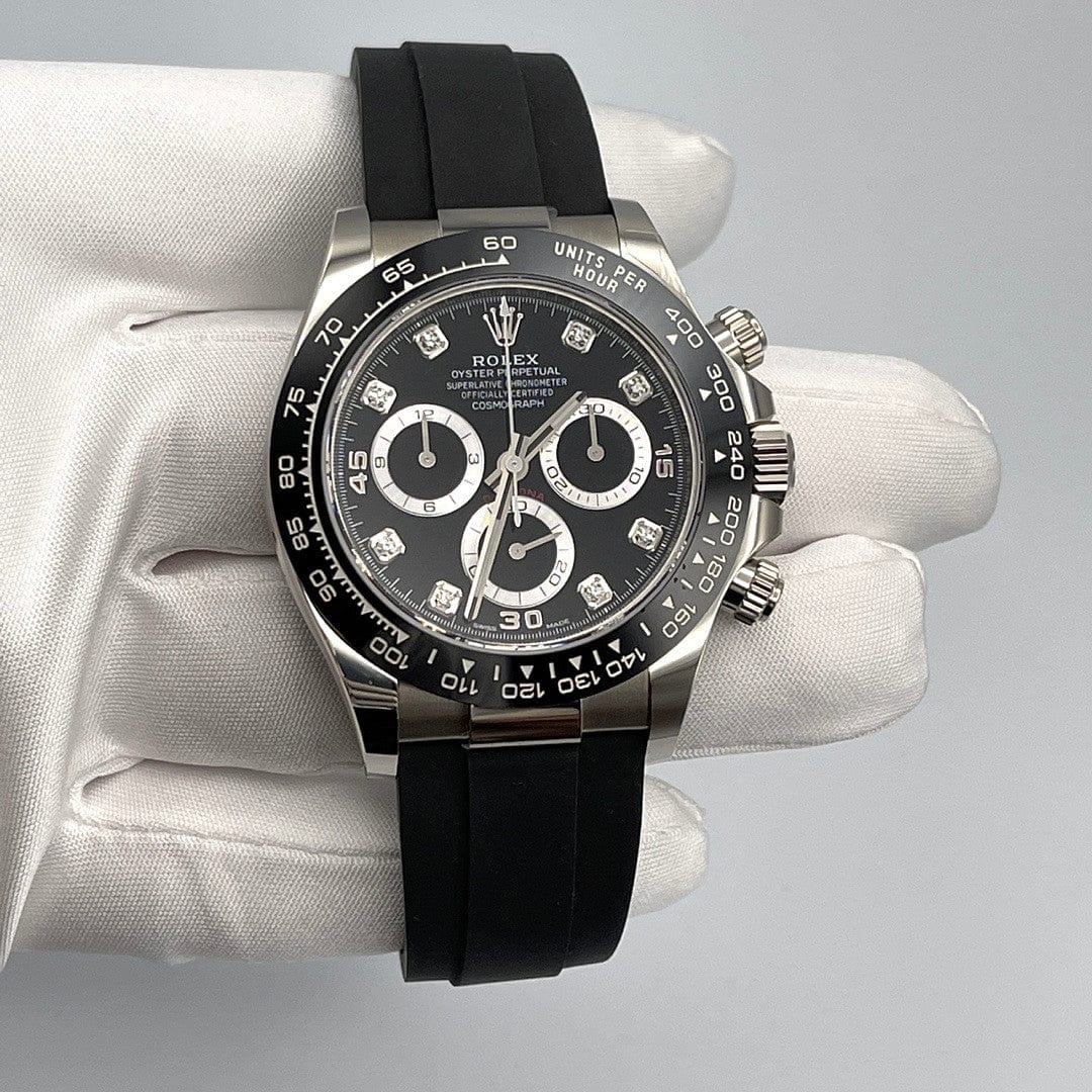 Rolex Daytona Black Diamond Dial With Rubber Strap - Master Copy
