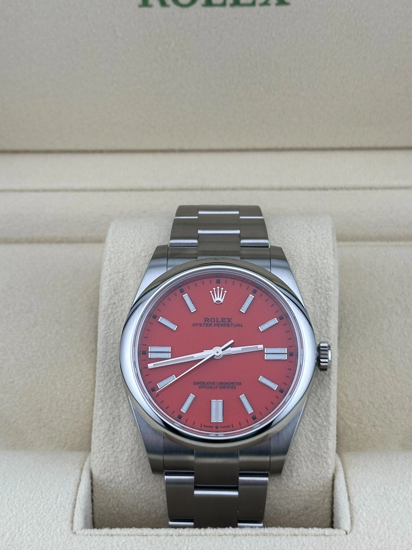 Rolex Oyster Perpetual Domed Bezel Red Dial - Master Copy