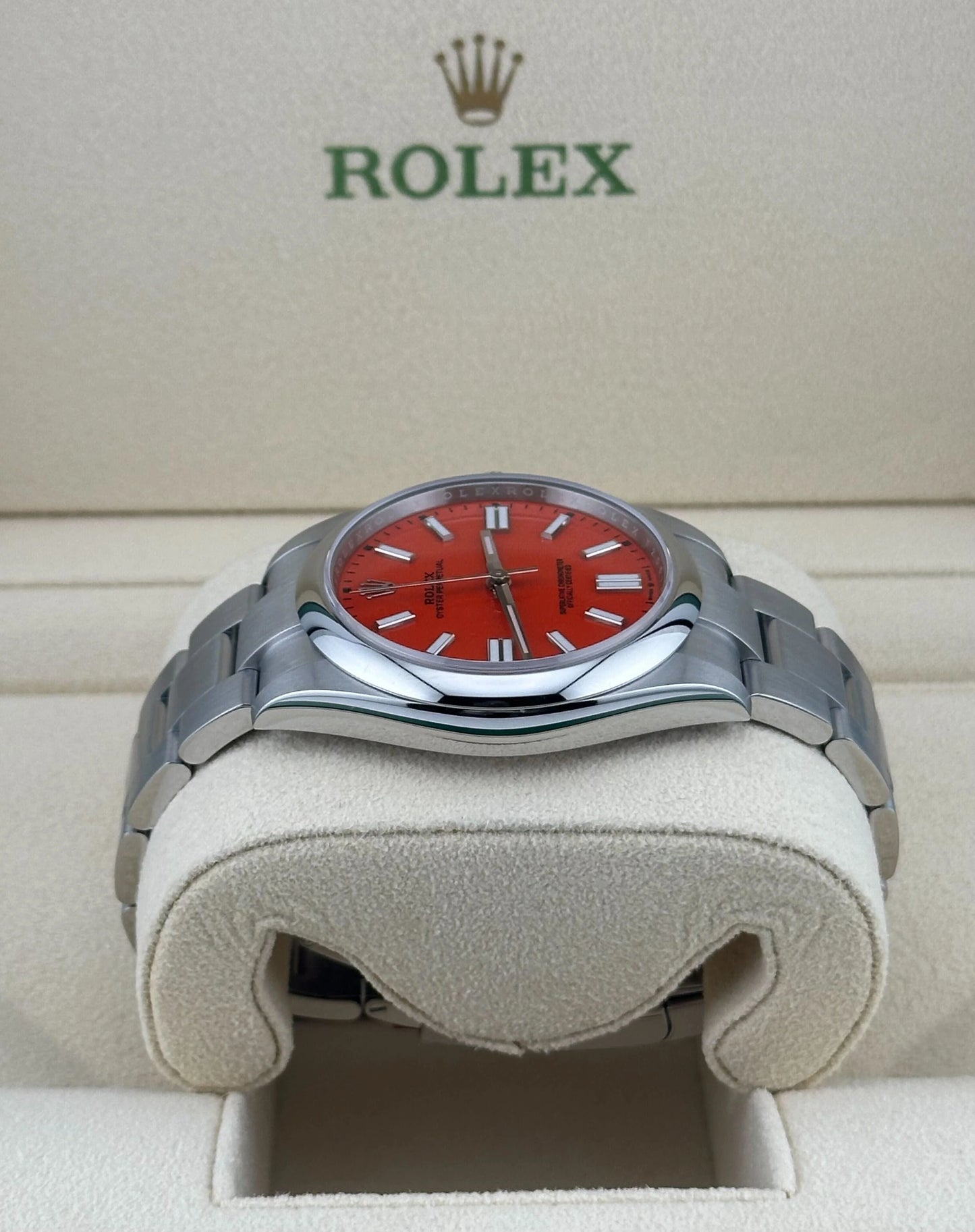 Rolex Oyster Perpetual Domed Bezel Red Dial - Master Copy