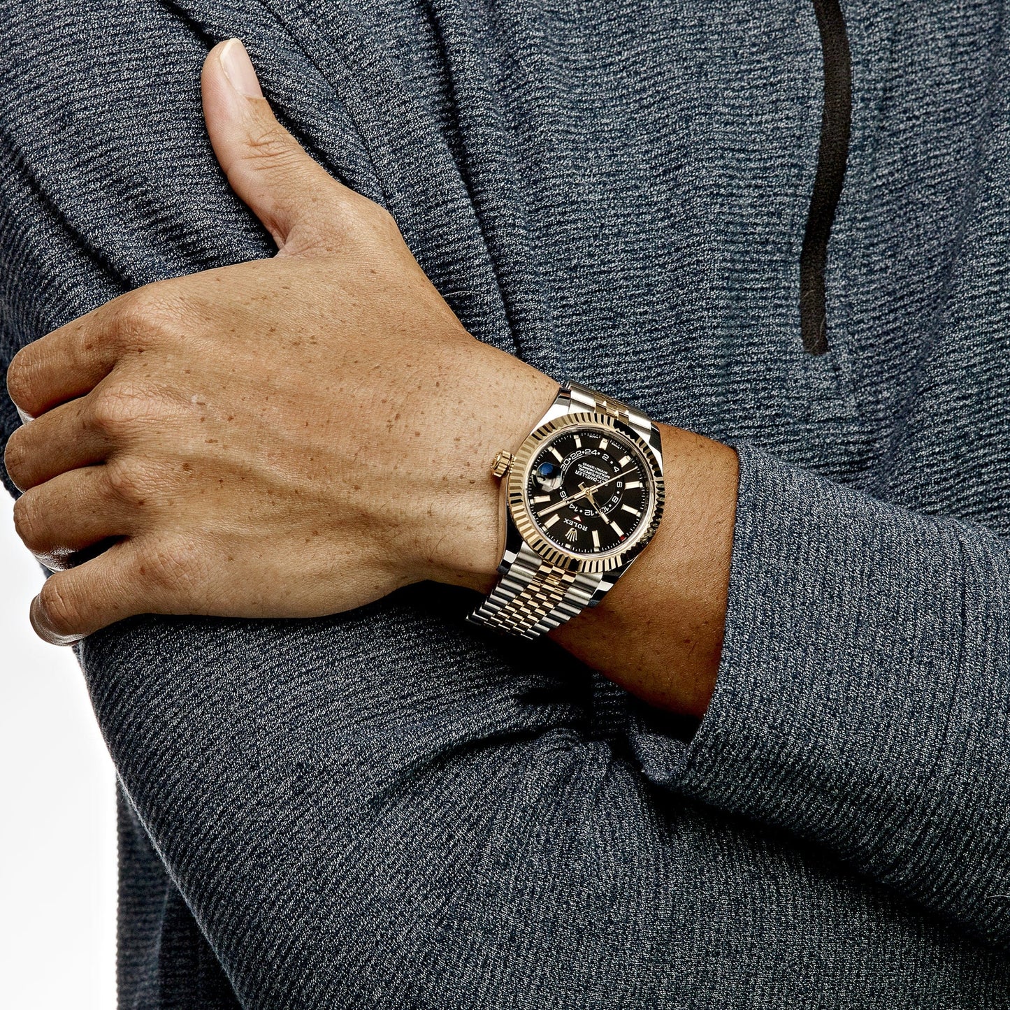 Rolex Sky-Dweller Stainless Steel Yellow Gold Jubilee Black Dial - Master Copy
