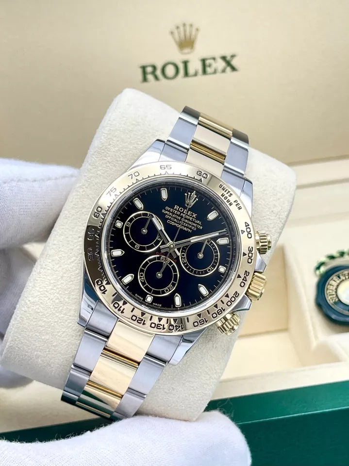 Rolex Daytona Black Dial Yellow Gold & Steel Chronograph - Master Copy