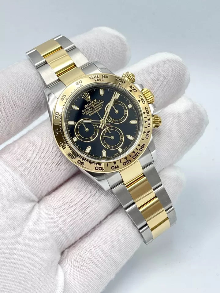 Rolex Daytona Black Dial Yellow Gold & Steel Chronograph - Master Copy