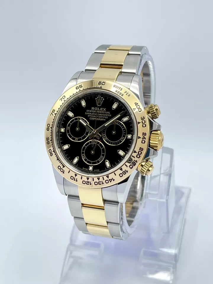 Rolex Daytona Black Dial Yellow Gold & Steel Chronograph - Master Copy