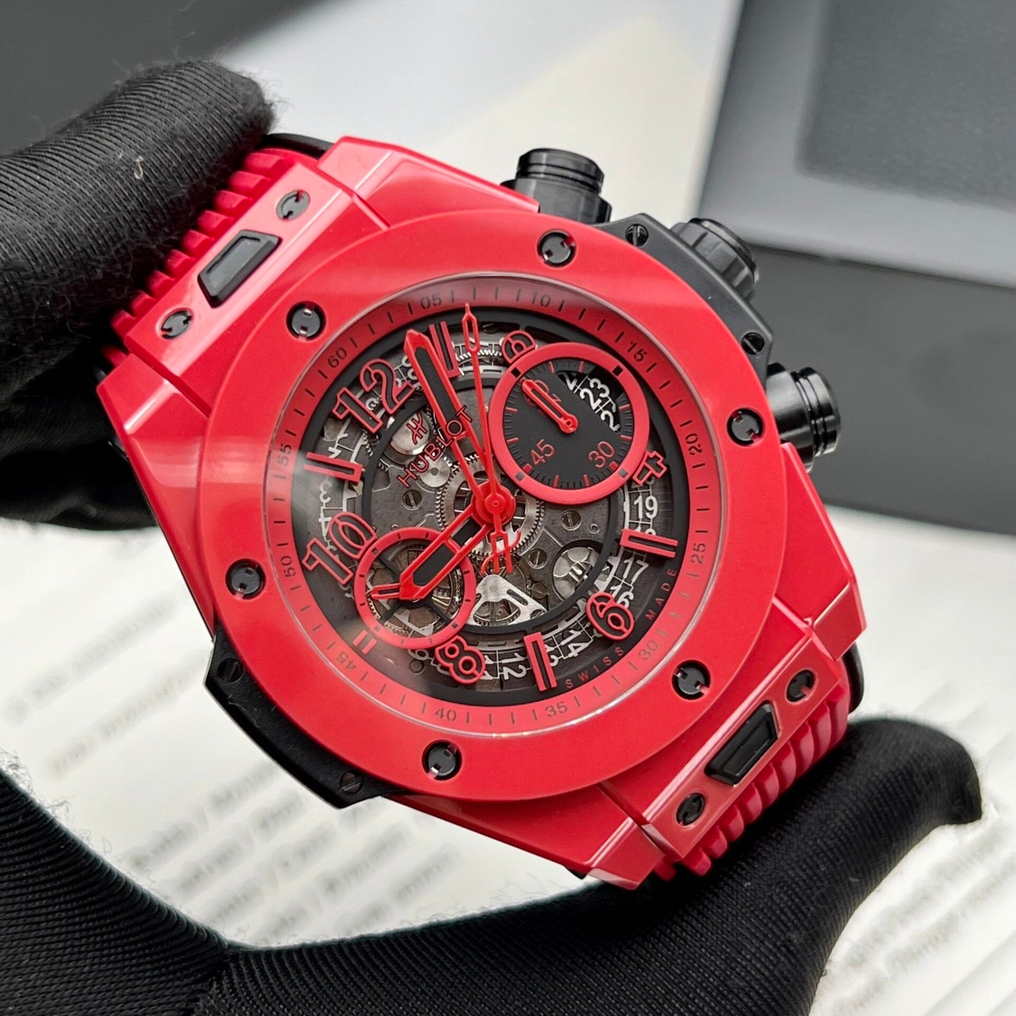 Hublot Watch Big Bang  Red Rubber Strap 44mm - Master Copy