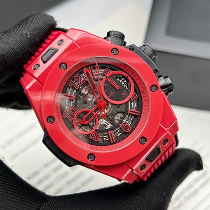 Hublot Watch Big Bang  Red Rubber Strap 44mm - Master Copy