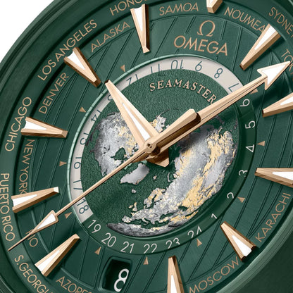 Omega Seamaster Aqua Terra 150m Co Axial Master Chronometer GMT Worldtimer  Mens Watch Green Rubber - Master Copy