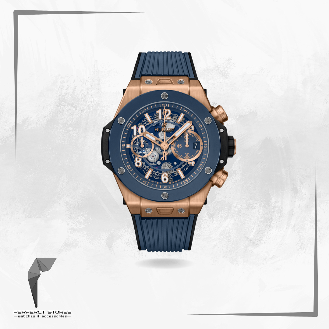 Hublot Watch Big Bang Rose gold Blue Rubber Strap 44mm - Master Copy