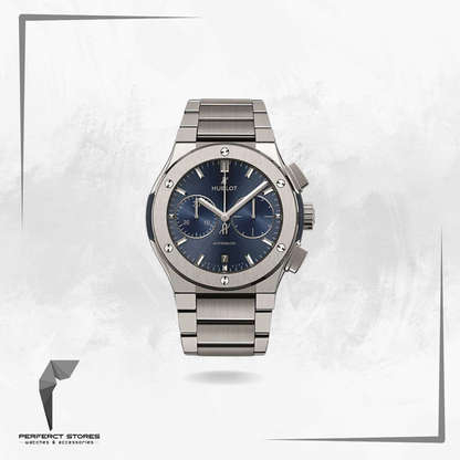 Hublot Classic Fusion Chronograph Silver Blue Dial Bracelet 45mm - Master Copy