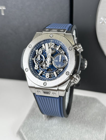 Hublot Watch Big Bang  Blue Rubber Strap 44mm - Master Copy