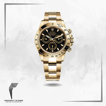 Rolex Yellow Gold Cosmograph Daytona Black Dial Watch - Master Copy
