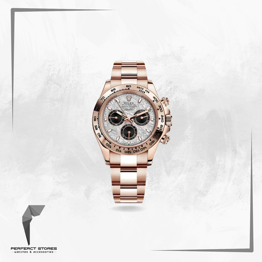 Rolex Daytona Ref. 116505, featuring a Rose gold case and a unique meteorite dial with black subdials