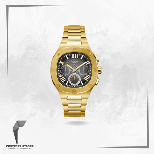 Guess Men's Watch Gold Tone Strap Black Dial Gold Tone Case GW0572G2