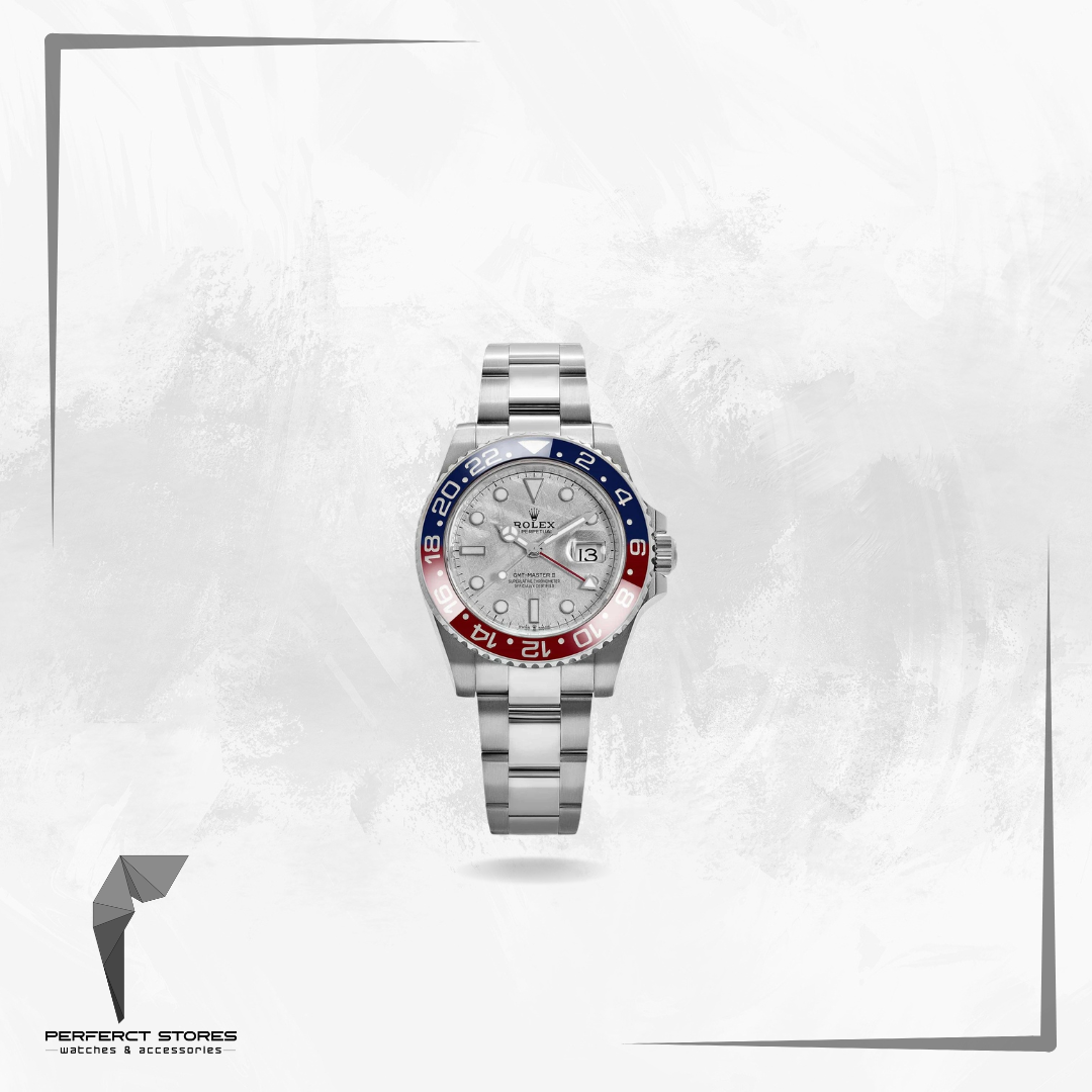 Rolex GMT-Master featuring a unique meteorite dial and a blue and red ceramic "Pepsi" bezel.