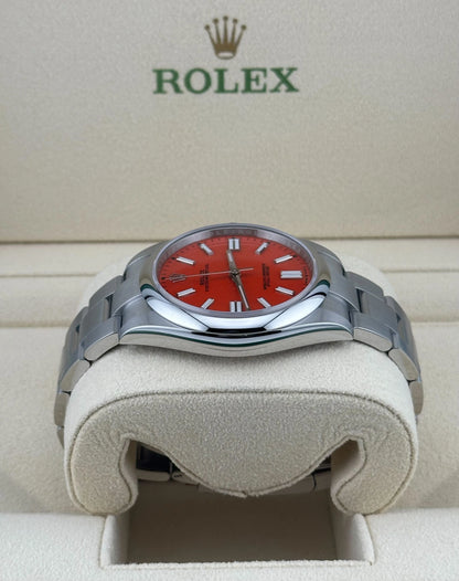 Rolex Oyster Perpetual Domed Bezel Red Dial - Master Copy