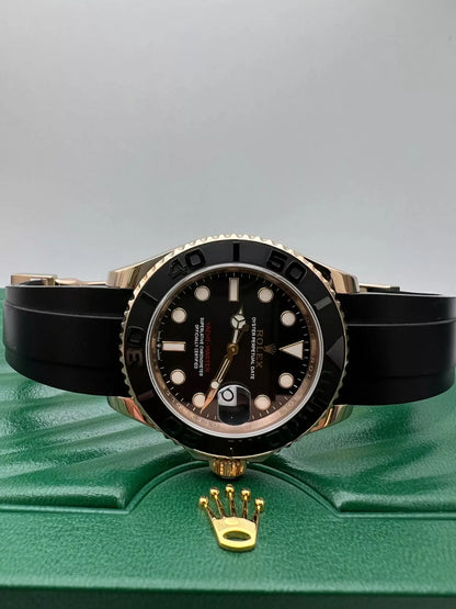 Rolex Yacht‑Master  Rose Gold Black Dial Oyster Rubber - Master Copy