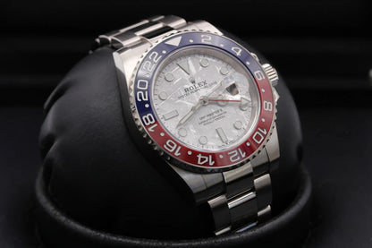 Rolex GMT-Master featuring a unique meteorite dial and a blue and red ceramic "Pepsi" bezel.
