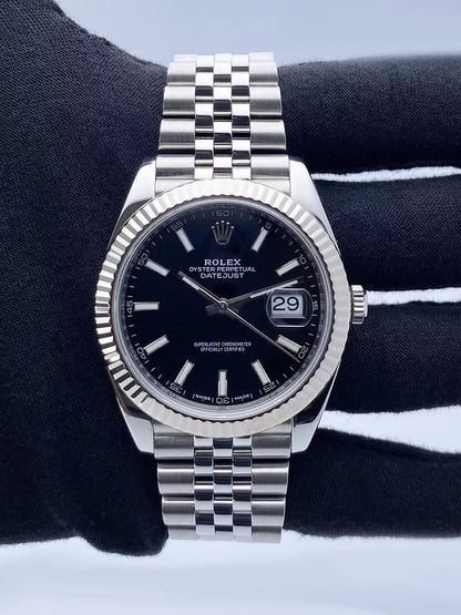 Rolex Datejust 41 Steel Black Index Dial Smooth Jubilee Automatic Watch - Master Copy